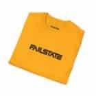 The Failstate Softstyle T-Shirt in vibrant yellow showcases the word "FAILSTATE" prominently printed in black on the front, offering a perfect blend of comfort and style.