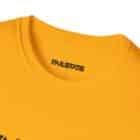 A close-up of a yellow Failstate Softstyle T-Shirt showcasing "FAILSTATE" elegantly printed on the inside neckline.